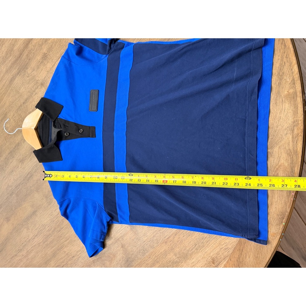 Prada Mens Blue Colorblock Pique Polo Shirt Rubber Logo Patch Made in Romania - Picture 6 of 10